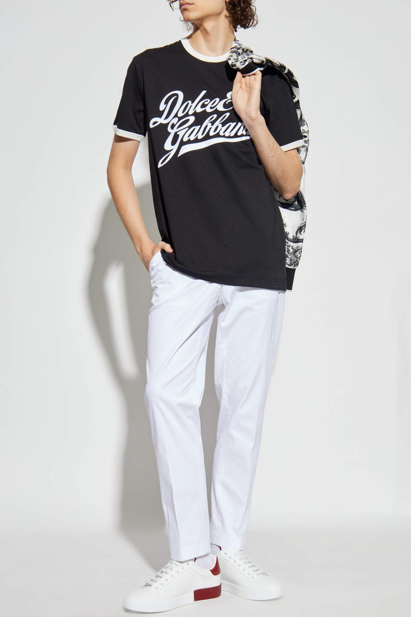 Dolce & Gabbana T-shirt with logo and velvet finish | Men's